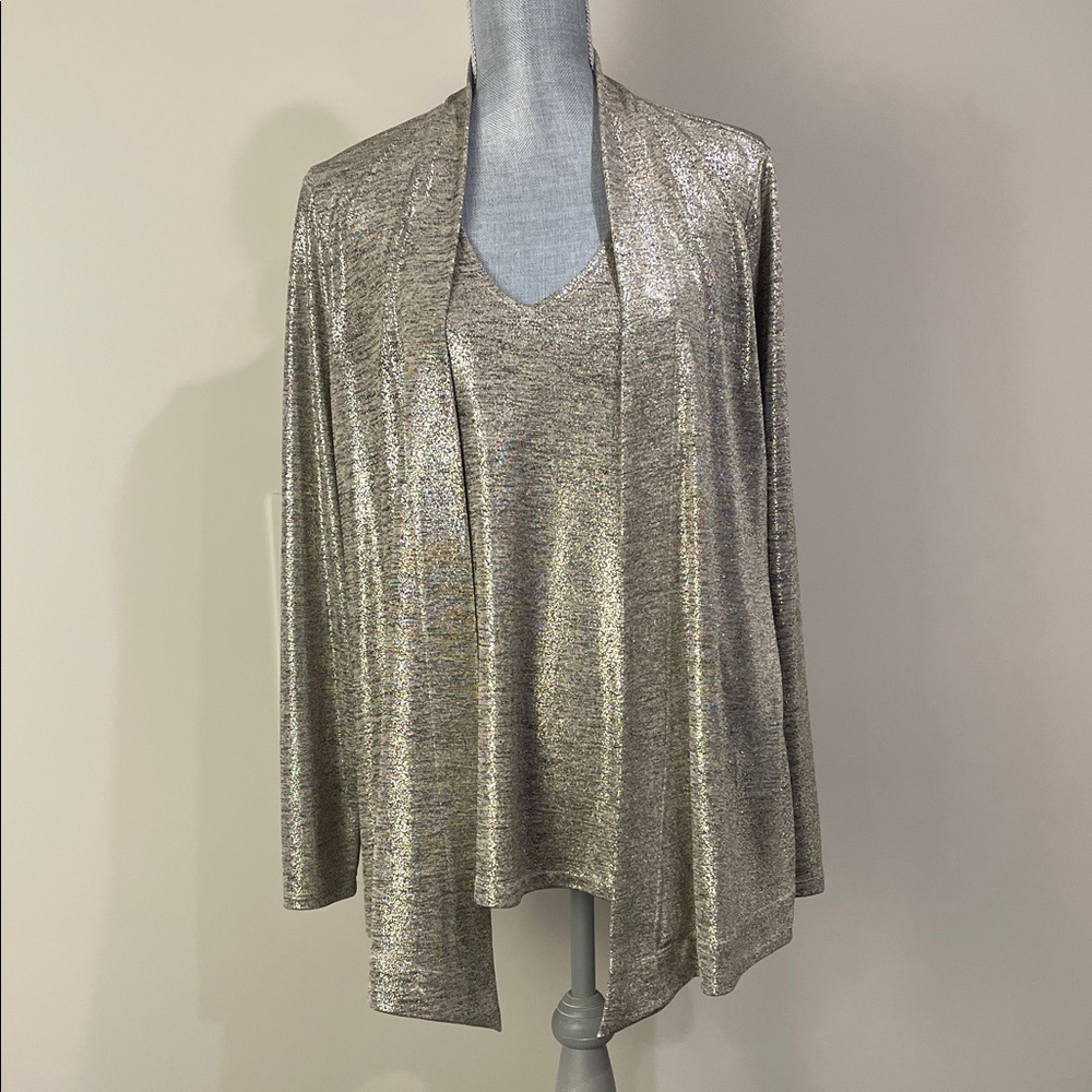 Calvin Klein Shimmering Gold Open Metallic Jacket w/ attached V-neck Tank size M